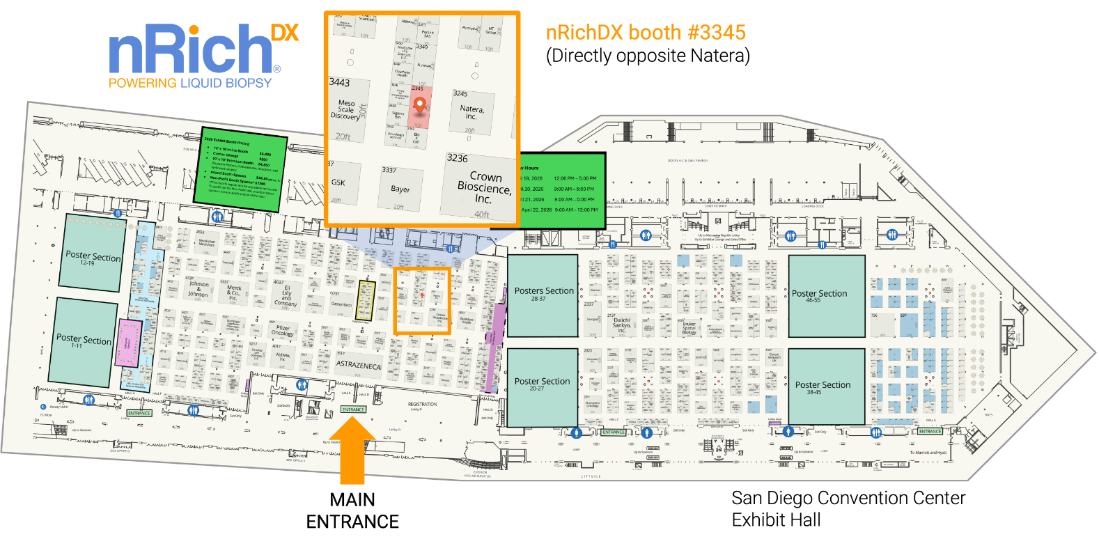 AACR 2026 exhibit hall floor showing the nRichDX booth location